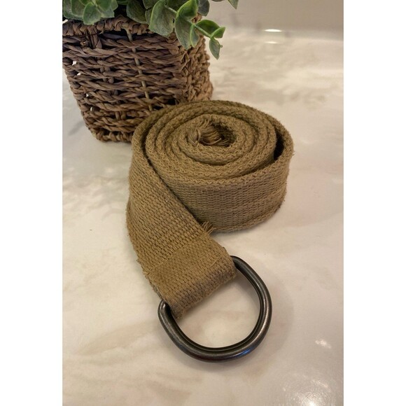Belt Men’s Woven ? Cotton Dark Tan Distressed  D Ring Adjustable Casual Look - Picture 2 of 10